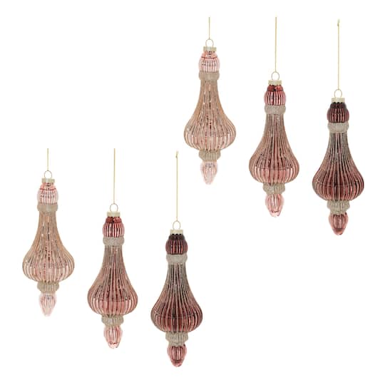 7.75" Ribbed Glass Drop Ornaments, 6ct.